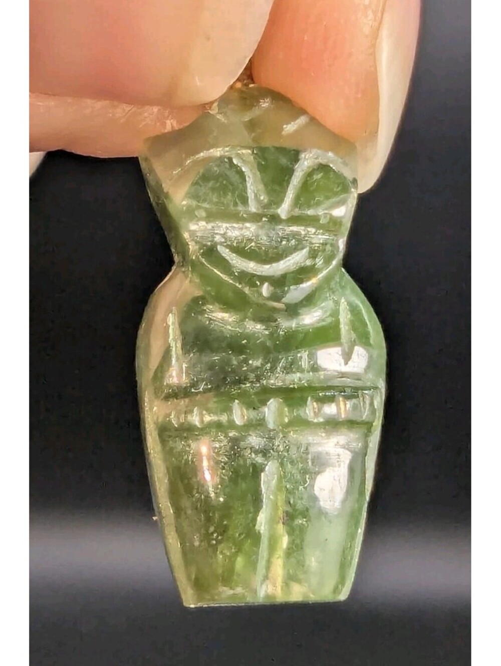 Vintage Green Jade Smiling Figural Hand Carved Pendant